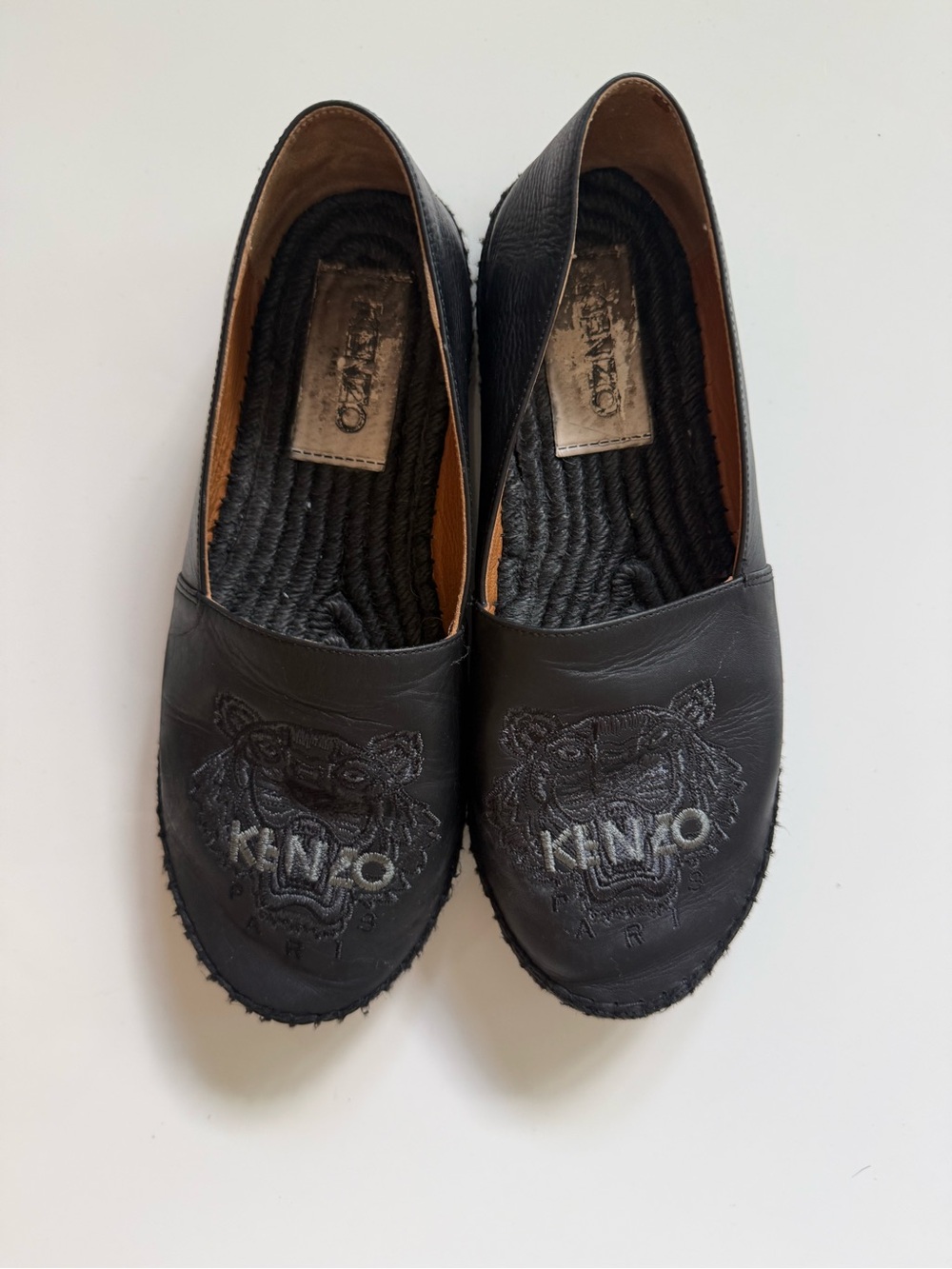 Kenzo woman Black Embroidered Tiger Leather Slip-On Shoes